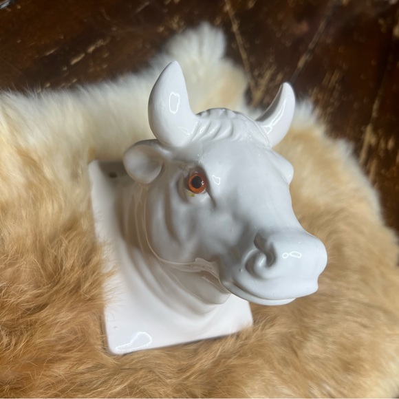 Vintage Art Vintage Ceramic Whiteoff White Bull Or Cow Head Wall